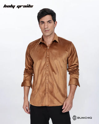 Guy in Streetwear 'Pleat Creased' Beige Solid Polyester Full Sleeve Slim FIt Shirt HG x Bumchiq - Front