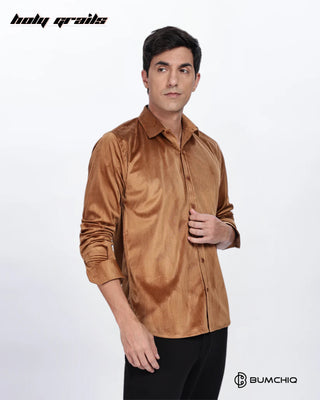 Guy in Streetwear 'Pleat Creased' Beige Solid Polyester Full Sleeve Slim FIt Shirt HG x Bumchiq - Front Side 1