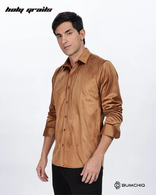 Guy in Streetwear 'Pleat Creased' Beige Solid Polyester Full Sleeve Slim FIt Shirt HG x Bumchiq - Front Side 2