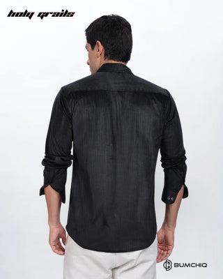 Guy in Streetwear 'Pleat Creased' Black Polyester Full Sleeve Slim Fit Shirt HG x Bumchiq - Back