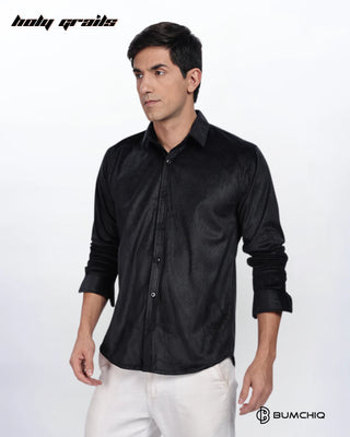 Guy in Streetwear 'Pleat Creased' Black Polyester Full Sleeve Slim Fit Shirt HG x Bumchiq - Front Side 1