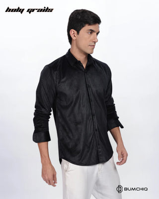 Guy in Streetwear 'Pleat Creased' Black Polyester Full Sleeve Slim Fit Shirt HG x Bumchiq - Front Side 2