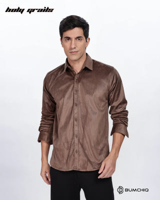 Guy in Streetwear 'Pleat Creased' Brown Polyester Full Sleeve Slim Fit Shirt HG x Bumchiq - Front