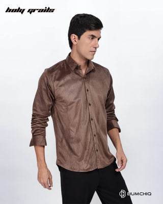 Guy in Streetwear 'Pleat Creased' Brown Polyester Full Sleeve Slim Fit Shirt HG x Bumchiq - Front Side 2