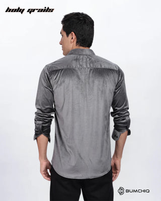 Guy in Streetwear 'Pleat Creased' Grey Solid Polyester Full Sleeve Slim Fit Shirt HG x Bumchiq - Back