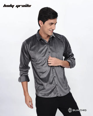 Guy in Streetwear 'Pleat Creased' Grey Solid Polyester Full Sleeve Slim Fit Shirt HG x Bumchiq - Front Side 2