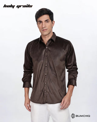 Guy in Streetwear 'Pleat Creased' Solid Lavish Brown Polyester Full Sleeve Slim Fit Shirt HG x Bumchiq - Front