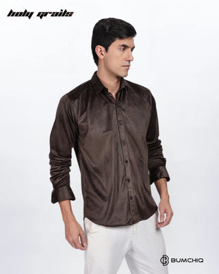 Guy in Streetwear 'Pleat Creased' Solid Lavish Brown Polyester Full Sleeve Slim Fit Shirt HG x Bumchiq - Front Side 2