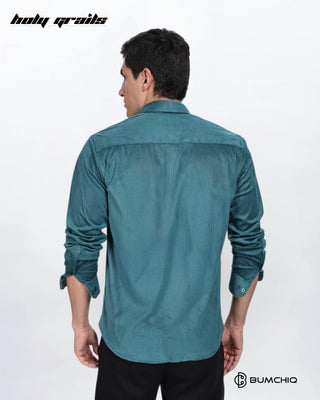 Guy in Streetwear 'Pleat Creased' Teal Solid Polyester Full Sleeve Slim Fit Shirt HG x Bumchiq - Back