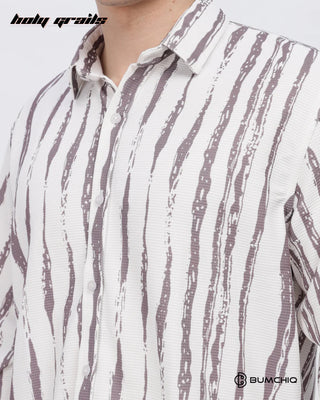 Guy in Streetwear 'Skin Line Abstract' 80% Cotton 20% Polyester Skin Fit Full Sleeve Shirt HG x Bumchiq - Front Close Up