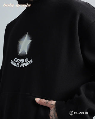 Guy in Streetwear 'Star' Black 350-370 GSM 100% Cotton DTF Print Oversize Hoodie HG x Bumchiq - Front Print Close Up