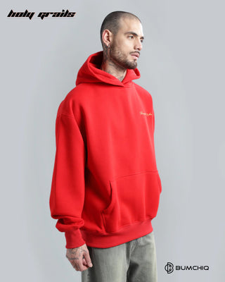 Guy in Streetwear 'Tiger Roar' Red 350-370 GSM 100% Cotton Puff Print Oversize Hoodie HG x Bumchiq - Side 2