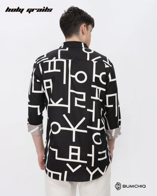 Guy in Streetwear 'White Abstract' Black Imported Fabric Slim Fit Full Sleeve Shirt HG x Bumchiq - Back