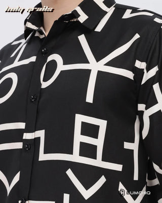 Guy in Streetwear 'White Abstract' Black Imported Fabric Slim Fit Full Sleeve Shirt HG x Bumchiq - Front Close Up