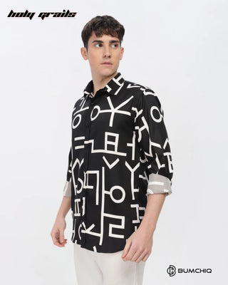 Guy in Streetwear 'White Abstract' Black Imported Fabric Slim Fit Full Sleeve Shirt HG x Bumchiq - Front Side 2