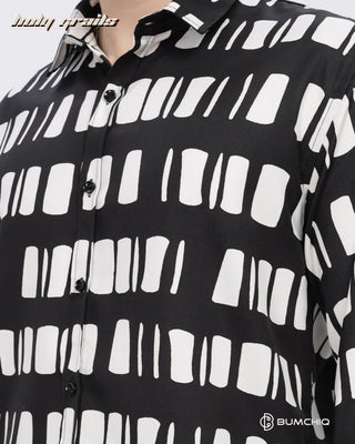 Guy in Streetwear 'White Box Abstract' Black Imported Fabric Full Sleeve Slim Fit Shirt HG x Bumchiq - Front Close Up