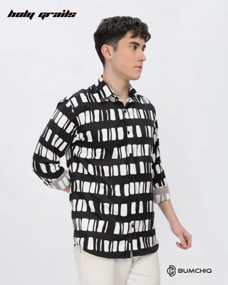 Guy in Streetwear 'White Box Abstract' Black Imported Fabric Full Sleeve Slim Fit Shirt HG x Bumchiq - Front Side 1