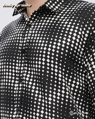 Guy in Streetwear 'White Dotted Abstract' Black Imported Fabric Full Sleeve Slim Fit Shirt HG x Bumchiq - Front Close Up