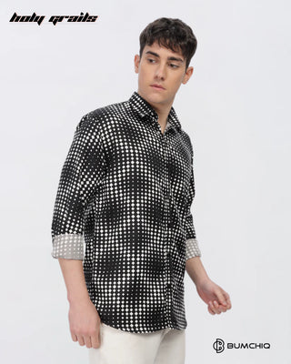 Guy in Streetwear 'White Dotted Abstract' Black Imported Fabric Full Sleeve Slim Fit Shirt HG x Bumchiq - Front Side 1