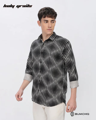 Guy in Streetwear 'White Dotted Abstract' Black Imported Fabric Full Sleeve Slim Fit Shirt HG x Bumchiq - Front Side 2