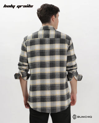 Guy in Streetwear 'Yellow-Grey Flannel' 100% Cotton Checkered Full Sleeve Overshirt HG x Bumchiq - Back