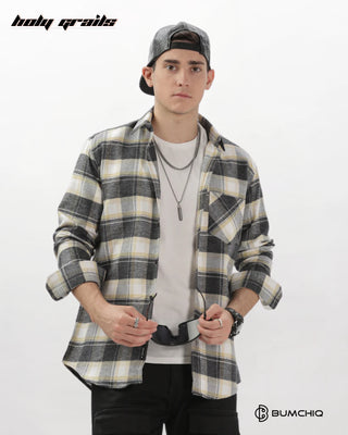 Guy in Streetwear 'Yellow-Grey Flannel' 100% Cotton Checkered Full Sleeve Overshirt HG x Bumchiq - Front