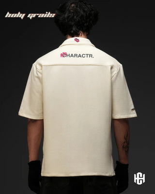 Guy in 'The Junoon' Off White & Bold Pink 100% French Terry Cotton Relaxed Boxy Fit Shirt HG x Charactr - Back