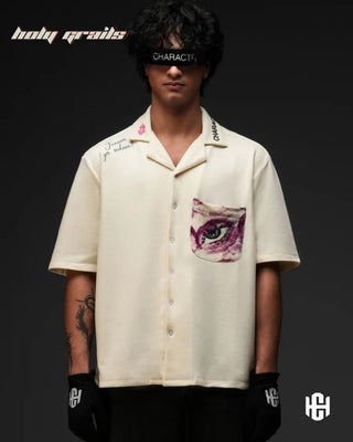 Guy in 'The Junoon' Off White & Bold Pink 100% French Terry Cotton Relaxed Boxy Fit Shirt HG x Charactr - Front