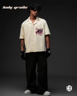 Guy in 'The Junoon' Off White & Bold Pink 100% French Terry Cotton Relaxed Boxy Fit Shirt HG x Charactr - Front Full