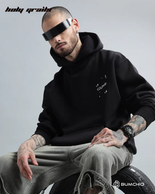 Guy Sitting in Streetwear 'Coldplay' Black 350-370 GSM 100% Cotton Printed Oversize Hoodie HG x Bumchiq - Front