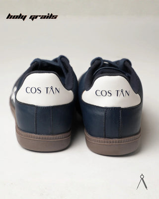 Hand Crafted 'Axis' Navy Blue Low Top Vegan Leather With Vegan Suede Sneaker HG x Cos Tan - Back