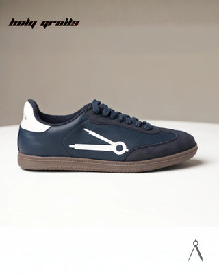 Hand Crafted 'Axis' Navy Blue Low Top Vegan Leather With Vegan Suede Sneaker HG x Cos Tan - Public Side