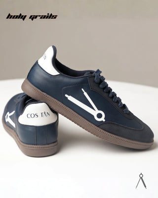 Hand Crafted 'Axis' Navy Blue Low Top Vegan Leather With Vegan Suede Sneaker HG x Cos Tan - Side & Back