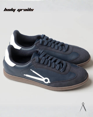 Hand Crafted 'Axis' Navy Blue Low Top Vegan Leather With Vegan Suede Sneaker HG x Cos Tan - Sides