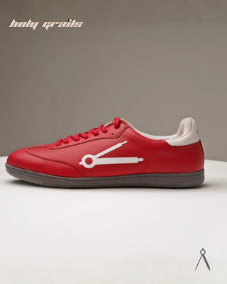 Hand Crafted 'Axis' Red Low Top Vegan Leather with Vegan Suede Sneaker HG x Cos Tan - Public Side