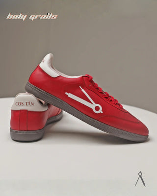 Hand Crafted 'Axis' Red Low Top Vegan Leather with Vegan Suede Sneaker HG x Cos Tan - Side & Back