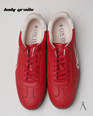Hand Crafted 'Axis' Red Low Top Vegan Leather with Vegan Suede Sneaker HG x Cos Tan - Top