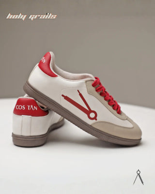 Hand Crafted 'Axis' White Ivory Low Top Vegan Leather With Vegan Suede Sneaker HG x Cos Tan - Side & Back