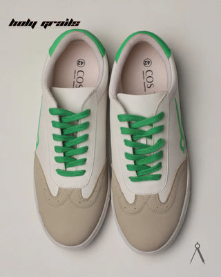 Hand Crafted 'GAT Green Accent' White Brown Low Top Vegan & Suede Leather Sneaker HG x Cos Tan - Top