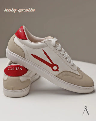 Hand Crafted 'GAT Red Accent' Brown White Red Low Top Vegan & Suede Leather Sneaker HG x Cos Tan - Side & Back