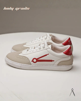 Hand Crafted 'GAT Red Accent' Brown White Red Low Top Vegan & Suede Leather Sneaker HG x Cos Tan - Sides