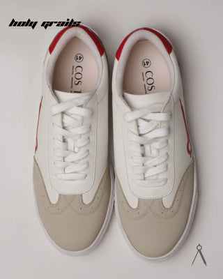 Hand Crafted 'GAT Red Accent' Brown White Red Low Top Vegan & Suede Leather Sneaker HG x Cos Tan - Top