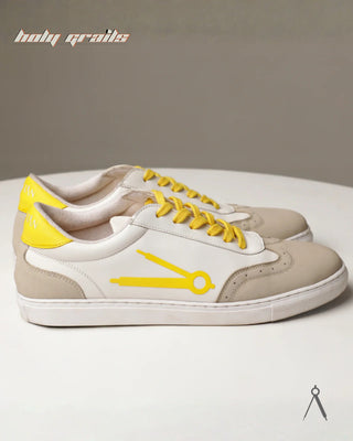 Hand Crafted 'GAT Yellow Accent' Brown White Yellow Low Top Vegan & Suede Leather Sneaker HG x Cos Tan - Sides