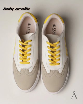 Hand Crafted 'GAT Yellow Accent' Brown White Yellow Low Top Vegan & Suede Leather Sneaker HG x Cos Tan - Top