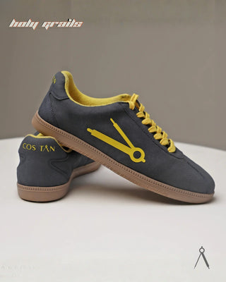 Hand Crafted 'Glow' Grey Deep Tide Low Top Full Textile Suede With Vegan Leather Sneaker HG x Cos Tan - Side & Back