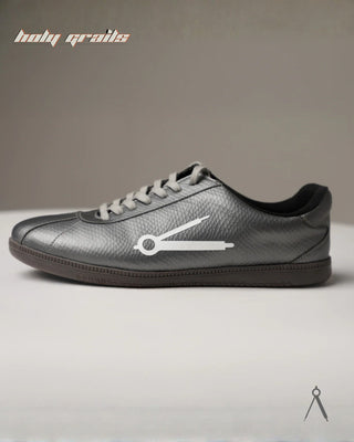 Hand Crafted 'Glow' Silver Shadow Steel Low Top Full Textile Suede With Vegan Leather Sneaker HG x Cos Tan - Public Side