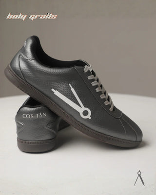 Hand Crafted 'Glow' Silver Shadow Steel Low Top Full Textile Suede With Vegan Leather Sneaker HG x Cos Tan - Side & Back