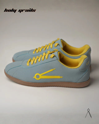 Hand Crafted 'Glow' Sky Blue Morning Fog Low Top Full Textile Suede With Vegan Leather Sneaker HG x Cos Tan - Sides