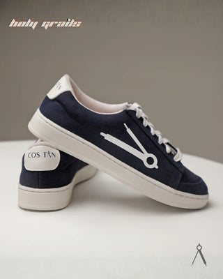 Hand Crafted 'Loom' Blue Deep Tide Low Top Premium Cotton Canvas Sneaker HG x Cos Tan - Side & Back