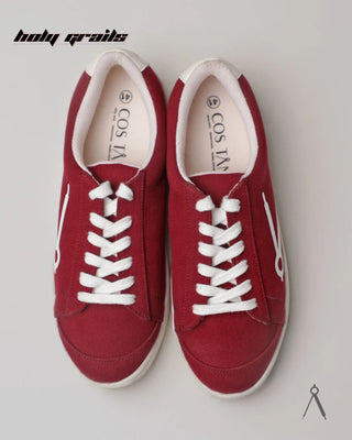 Hand Crafted 'Loom' Cranberry Red Low Top Premium Cotton Canvas Sneaker HG x Cos Tan - Top